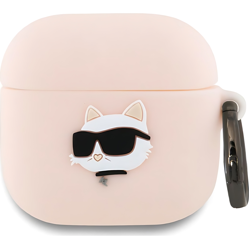 Oryginalne ekskluzywne etui od marki Karl Lagerfeld z kolekcji Silicone Choupette Head 3D dla Apple AirPods 4, różowe